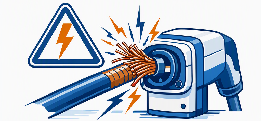 Frayed 4 AWG copper wire hazard in EV charger terminal